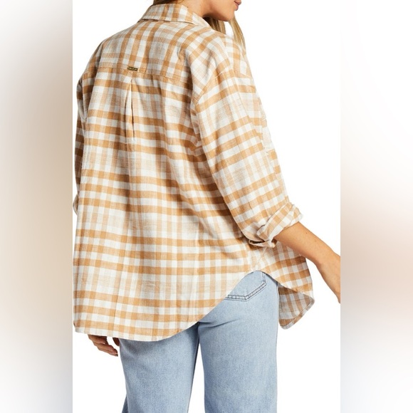 Billabong So Stoked Button-Down Flannel Shirt in Tan and White - Picture 14 of 14